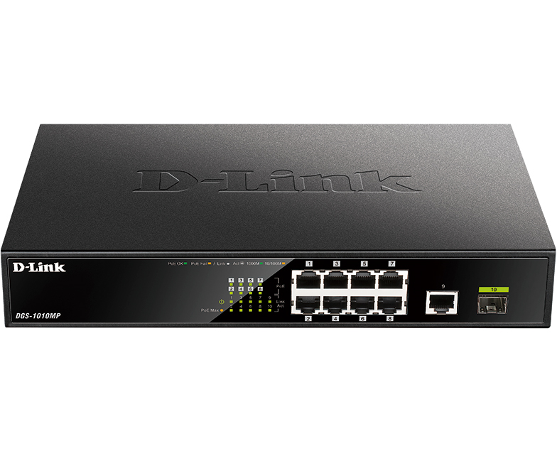 Коммутатор D-Link DGS-1010 MP/A1 A 9 G 1 SFP 8 Po E 125 W неуправляемый