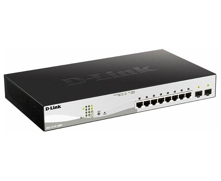 Коммутатор D-Link PROJ Smart (DGS-1210-10 MP/F3 A) 8х 1000 Base-T Po E, 2х 1000 Base-X SFP