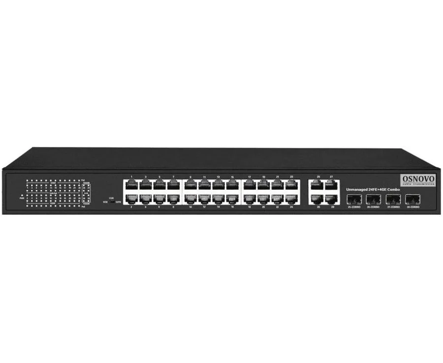 Коммутатор Osnovo (SW-62422(400 W)) 26x100 Mb 24 Po E+ 400 W неуправляемый