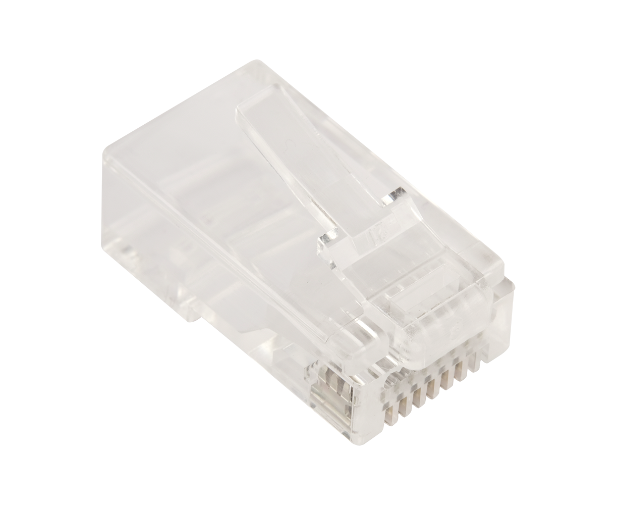 Коннектор LANMASTER (LAN-EZ45-8 P8 C/U5 E-100) RJ45 тип EZ, 8 P8 C, UTP, Cat.5e, универсальный, покрытие 50 микрон,100 шт.