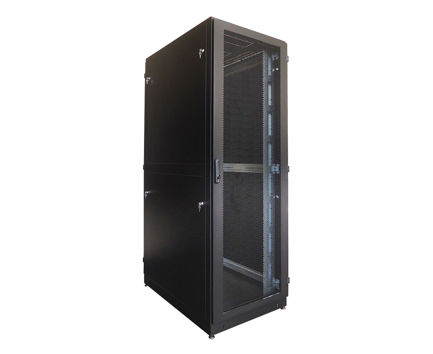 Шкаф серверный ЦМО (ШТК-М-42.8.10-88 АА-9005) напольный 42 U 800x1000мм пер.дв.перфор. 2 бок.пан. задн.дв.перфор. 1200кг черный 850мм
