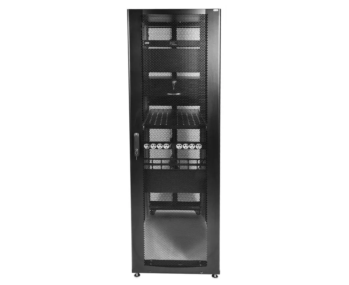 Шкаф серверный ЦМО ШТК-СП-42.6.10-48 АА-9005 напольный, перфорированная передняя дверь, 42 U, 600x1950x990 мм