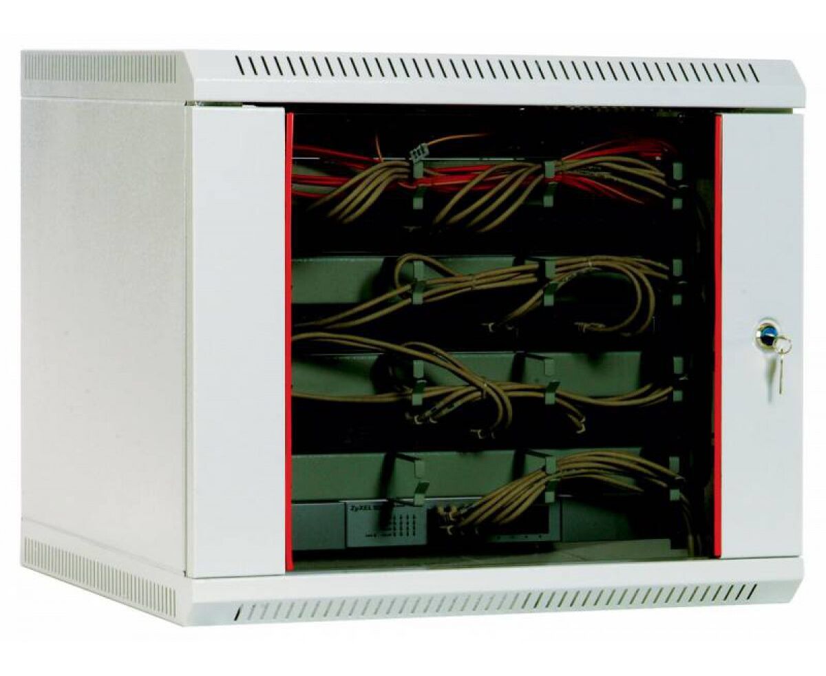 Шкаф коммутационный ЦМО ШРН-9.650 9 U 600x650мм пер.дв.стекл несъемн.бок.пан. 50кг серый