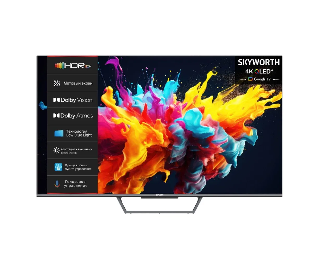 75" Телевизор Skyworth 75 Q67 G QLED черный 3840x2160, 4 K Ultra HD, 60 Гц, Wi-Fi, Smart TV, Google TV