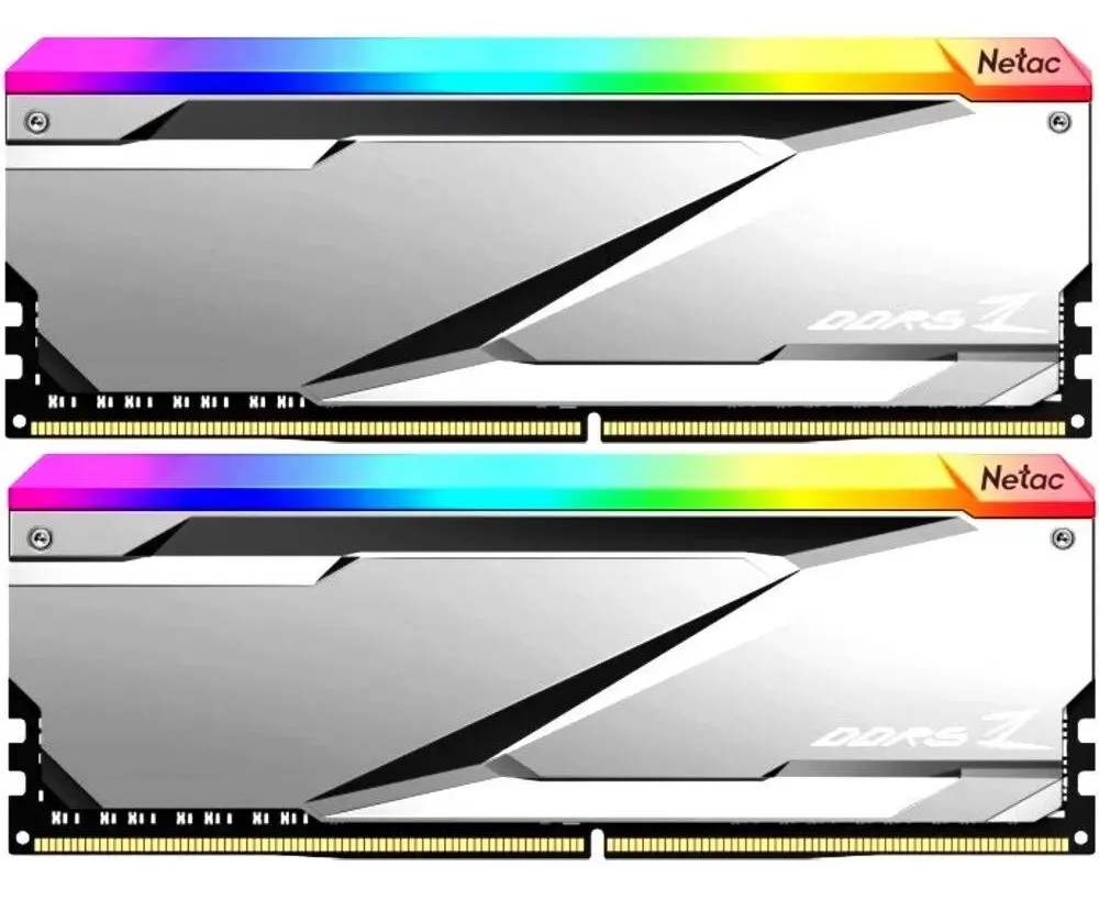ОЗУ Netac Z NTZED5 P64 DP-32 S DDR 5 DIMM 32 Gb (16 Gbx2) 6400 Mhz, RGB DDR5-6400 C32 Silver, с радиатором