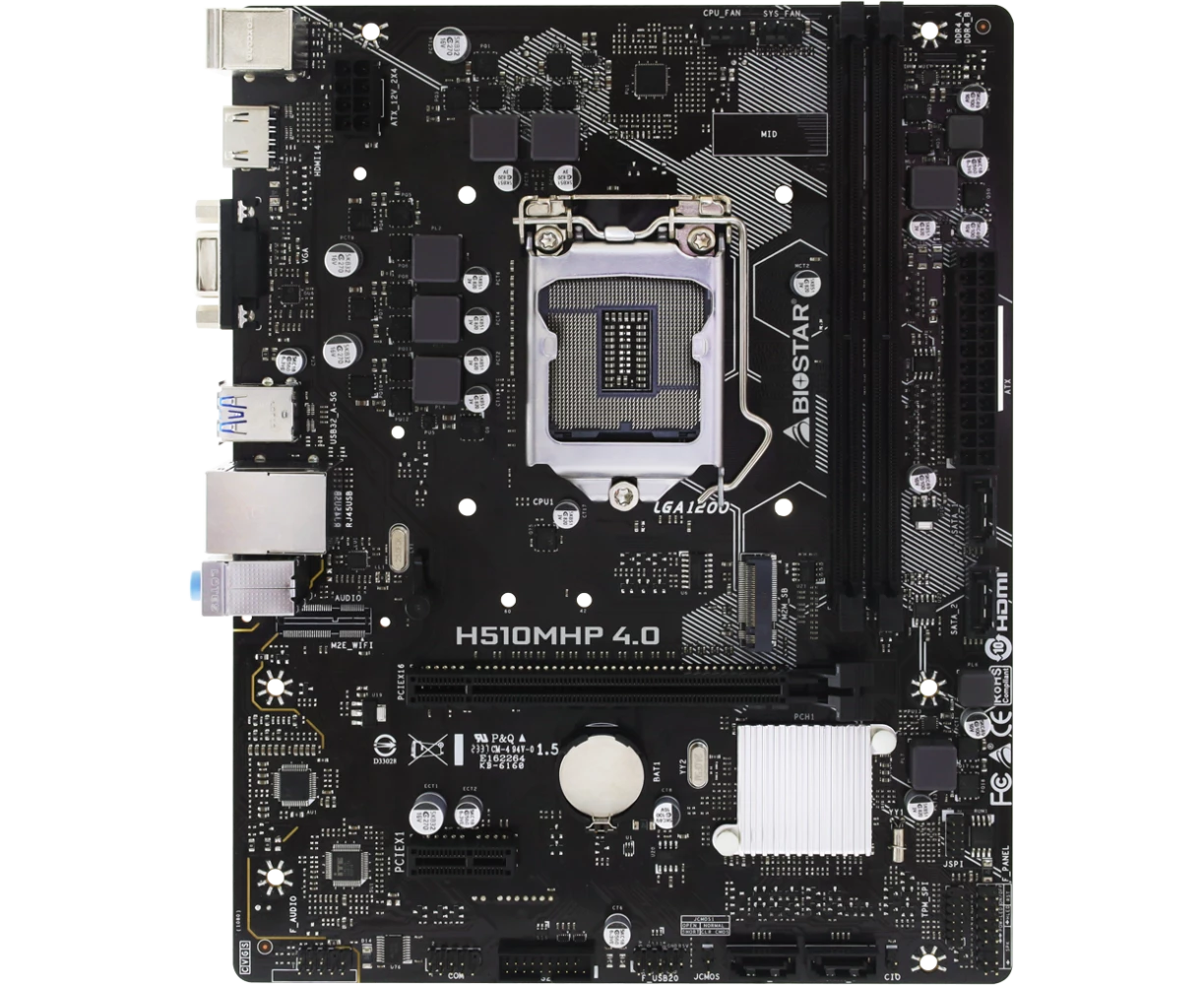 MB s1200 BIOSTAR H510 MHP 4.0 Intel H470, 2x DDR4-3200 МГц, 1x PCI-Ex16, 1x M.2, Micro-ATX
