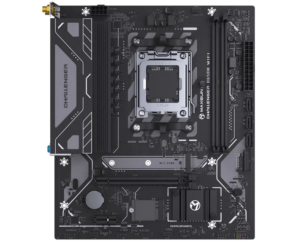 MB s AM5 Maxsun MS-Challenger B650 M Wifi (6940709695456), AMD B650, 2x DDR5-4800 МГц, 1x PCI-Ex16, 1x M.2, Micro-ATX