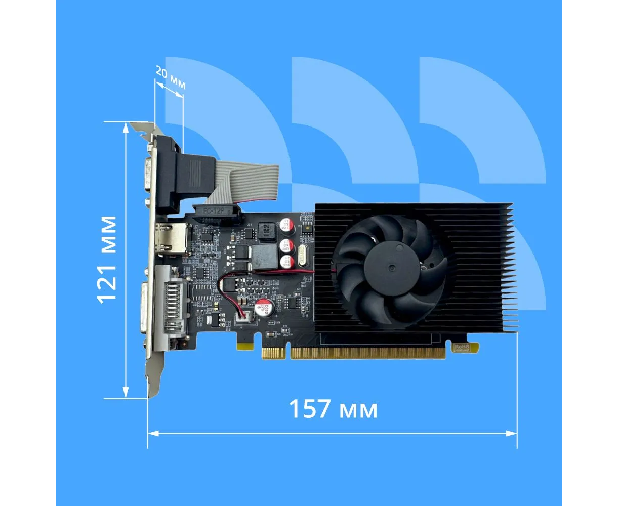 Видеокарта CBR GT730 2 Gb (VGA-STXT730-2 G-RTL) DDR3, 128bit, 700 Mhz, 1*HDMI + 1*DVI + 1*VGA, 49 W, Ret