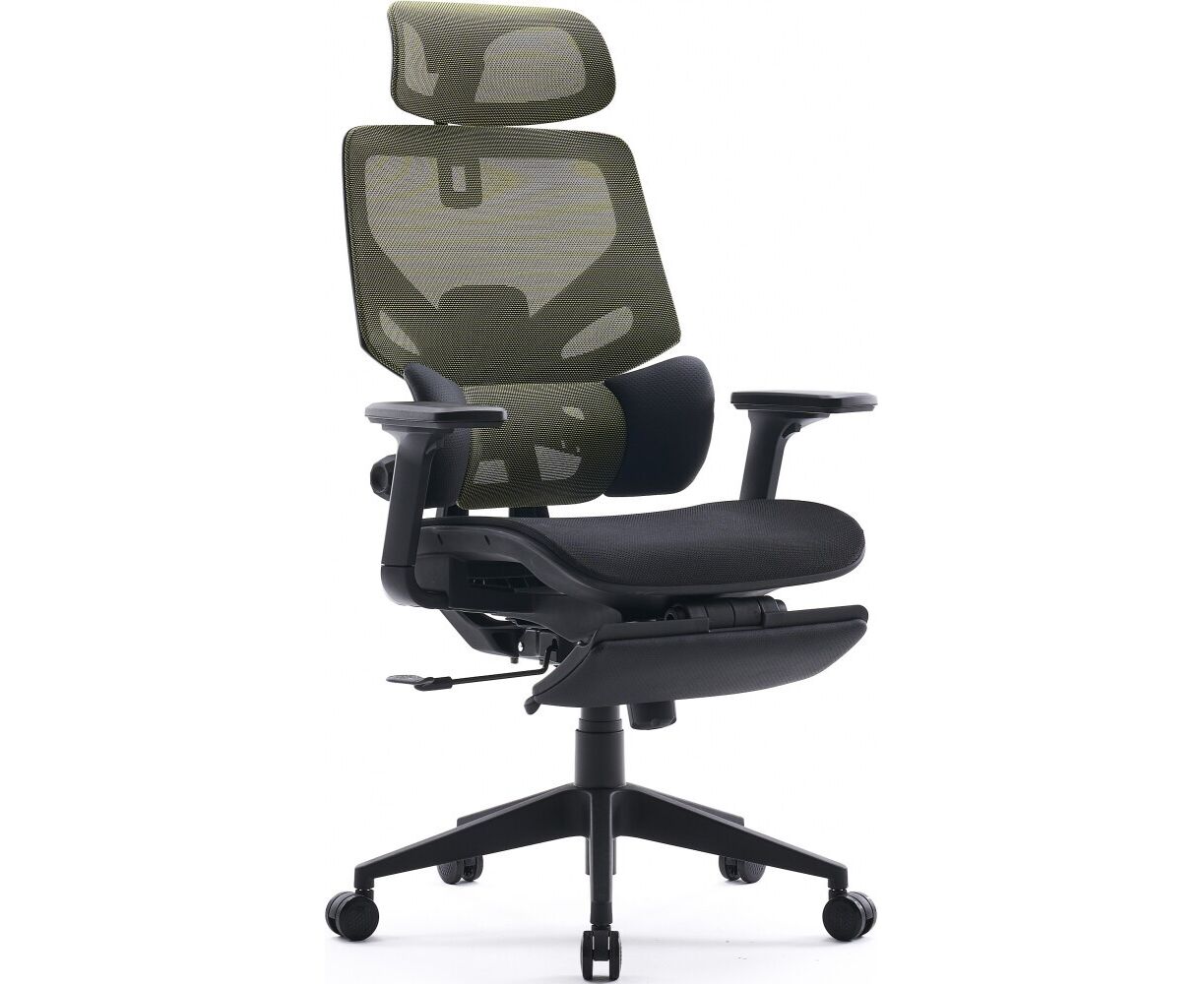 Кресло Cactus CS-CHR-MC01-LGNBK салатовый сиденье черный сетка/ткань с подголов. крестов. пластик подст.для ног