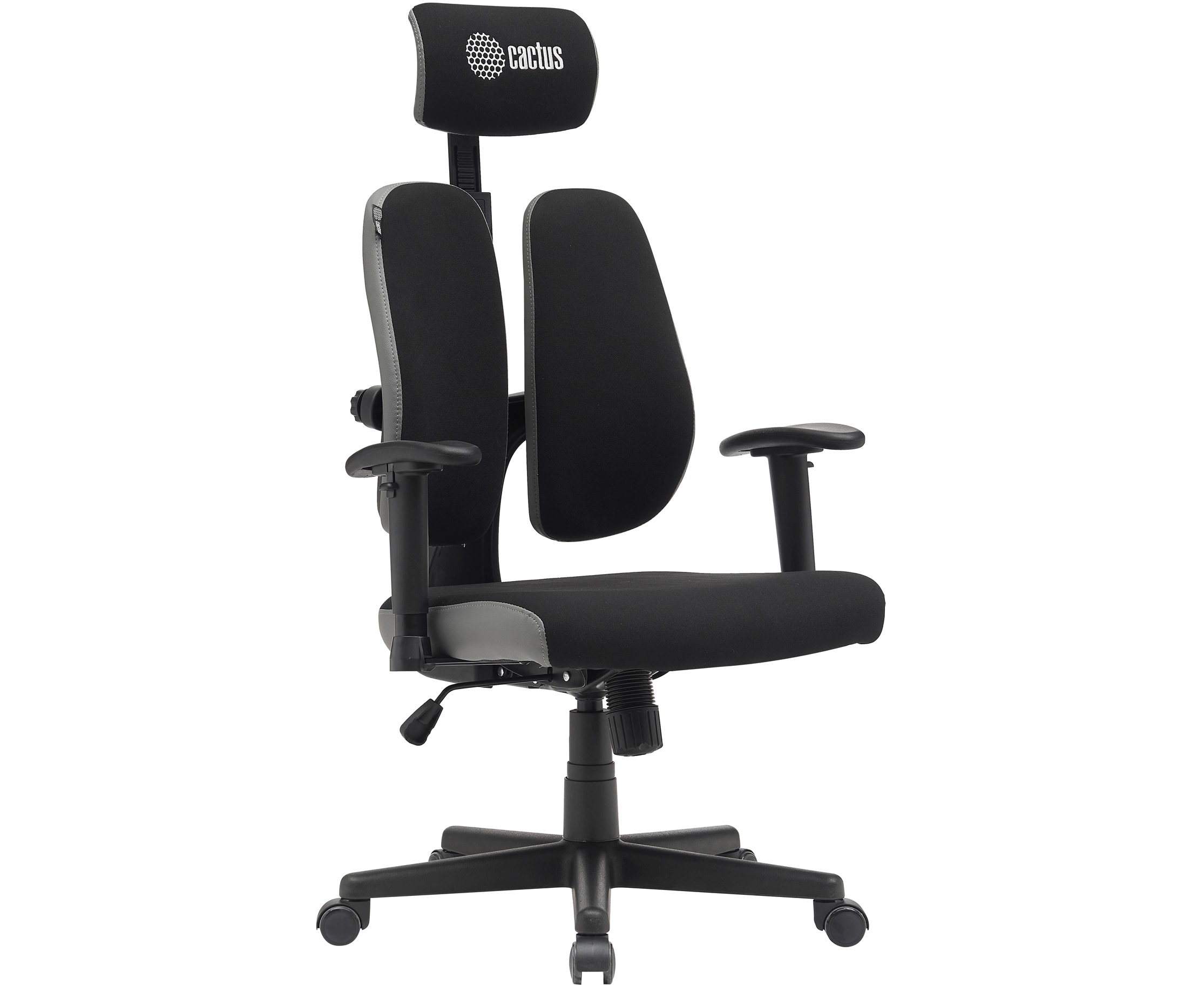 Кресло Cactus CS-CHR-MC03-BKGY черный/серый с подголов. крестов. пластик пластик черный