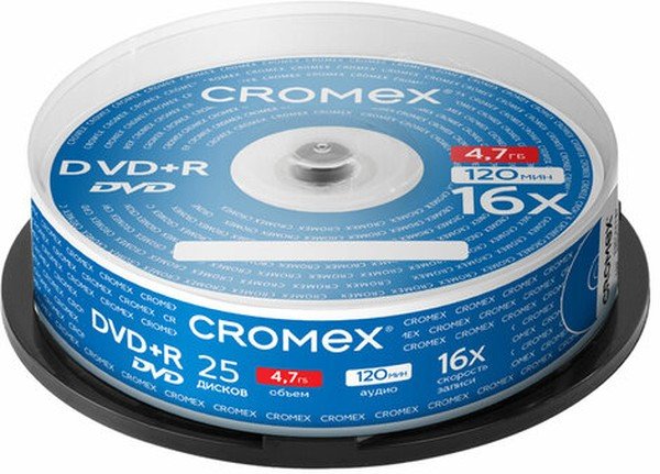 Диск DVD+R CROMEX 513777, 4,7Gb, 16x, Cake Box (упаковка на шпиле) 25шт