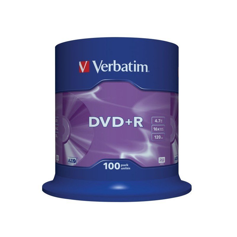 Диск DVD+R Verbatim 4.7Gb 16x Cake Box (100шт) 43551
