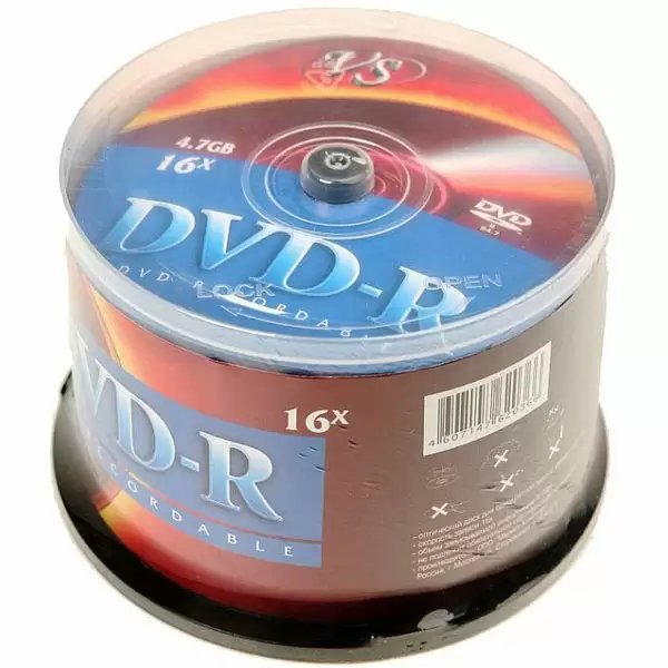 Диск DVD-R VS (VSDVDRCB5001) 4.7 Gb, 16x, Cake Box (50), (50/250)
