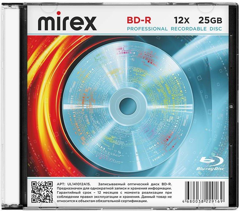 Диск BD-R Mirex 25 Gb, 12x (UL141012A1S) Slim Case (1), (1/50)