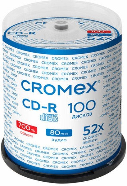 Диск CD-R CROMEX 513778 700Mb, 52x, Cake Box (упаковка на шпиле) 100шт