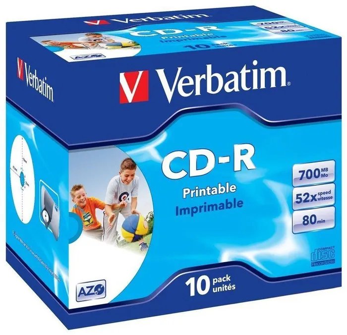 Диск CD-R Verbatim (43325) 700 Mb, 52x, Jewel Case (10), DL+, Printable (10/100)