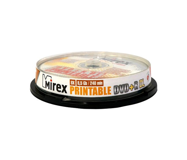 Диск DVD+R Mirex 8.5 Gb, 8x, Cake Box (10), Ink Printable, Dual Layer
