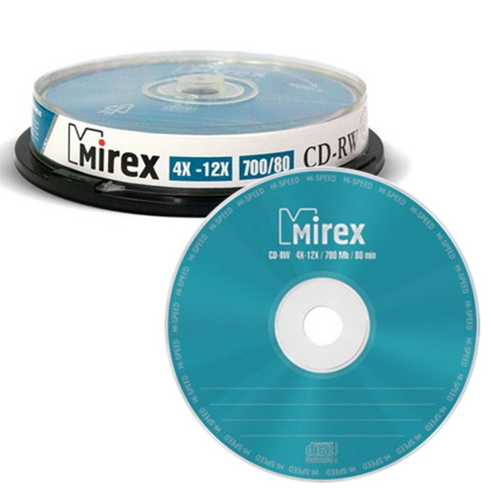 Диск CD-RW Mirex 700 Mb, (203384) 12х, Cake Box (10)
