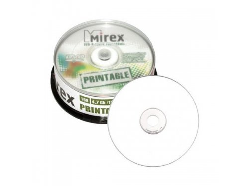 Диск DVD-R Mirex 4.7 Gb, 16x, Cake Box (25), Ink Printable