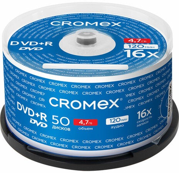 Диск DVD+R CROMEX 513775, 4,7Gb, 16x, Cake Box (упаковка на шпиле) 50шт