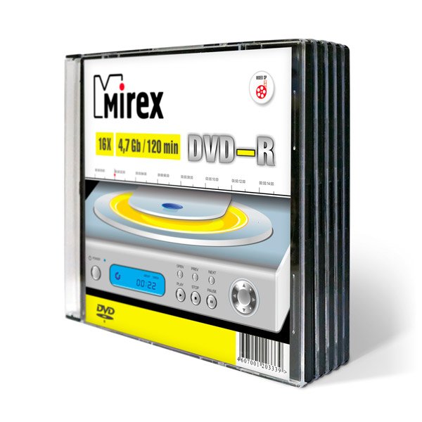 Диск DVD-R Mirex 4.7 Gb, 16x, Slim Case (5)