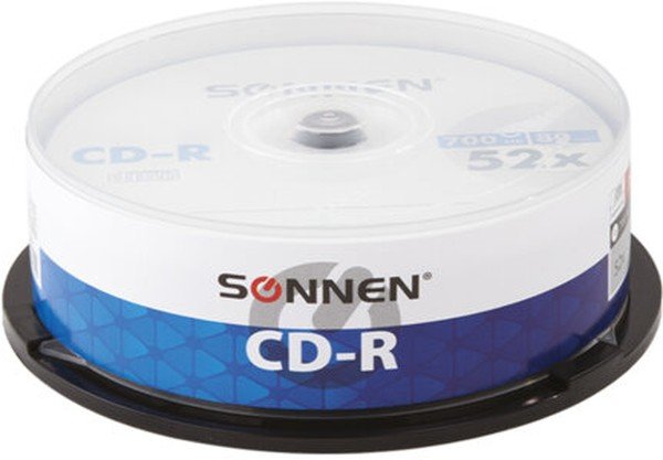 Диск CD-R SONNEN 513531, 700Mb, 52x, Cake Box (упаковка на шпиле) 25шт