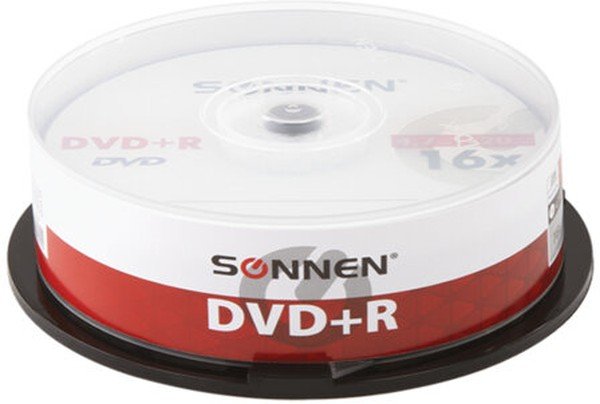 Диск DVD+R SONNEN 513532, 4,7Gb, 16x, Cake Box (упаковка на шпиле) 25шт