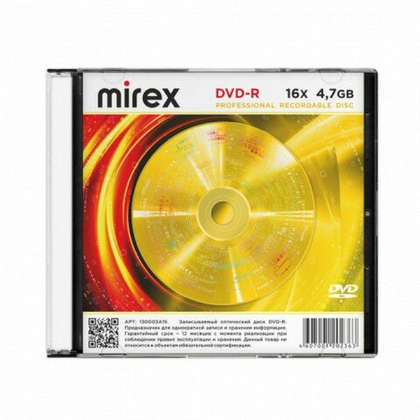 Диск DVD-R MIREX UL130003A1S, 4,7ГБ, 16x, Slim Case, 1 штука