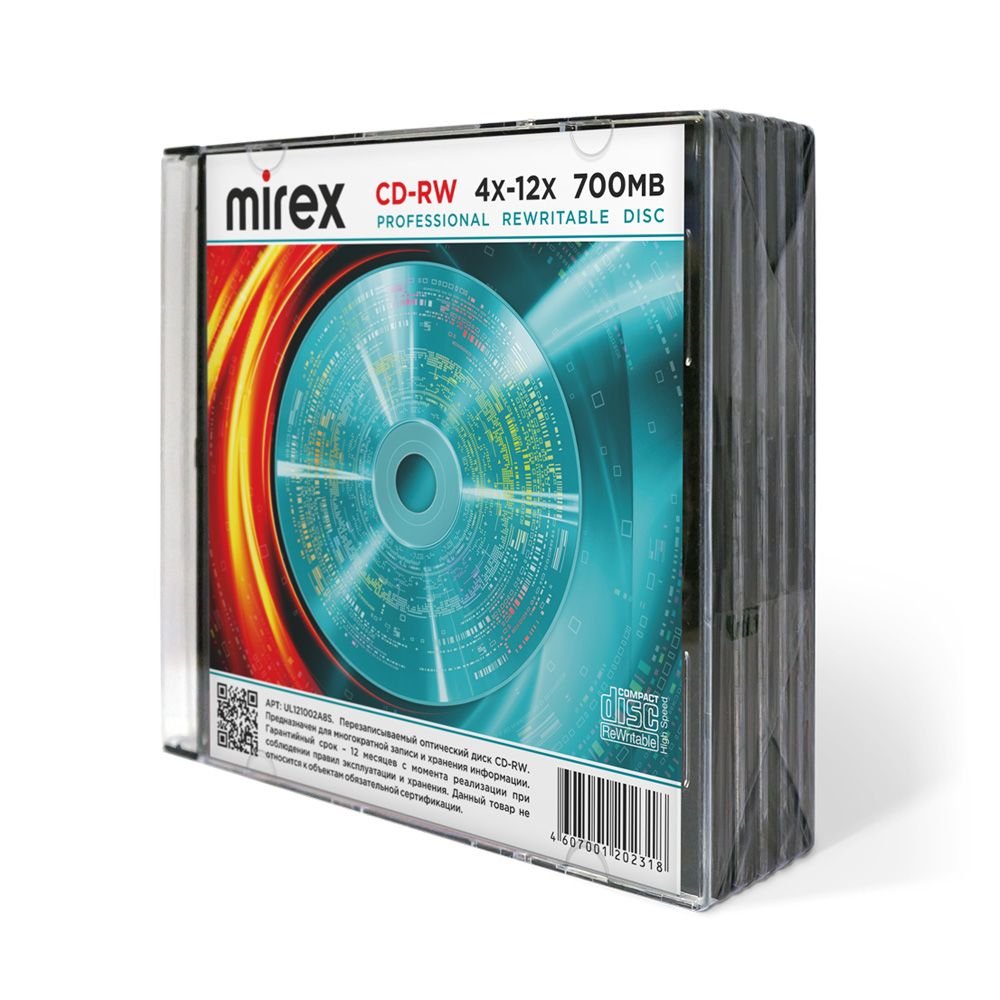Диск MIREX CD-RW 4Х-12Х 700МБ Слим кейс 5 (5/200)