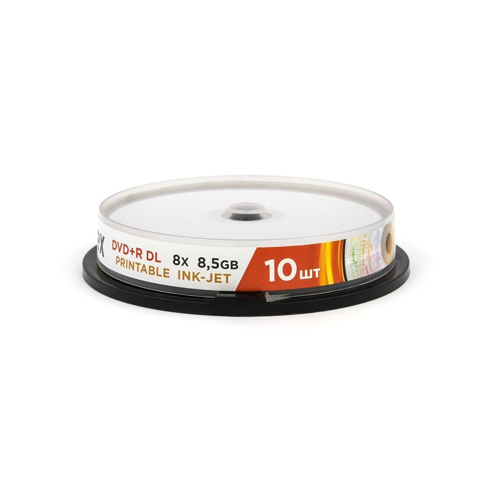Диск MIREX DVD+R 8Х 8,5ГБ двухслойный для печати (полная заливка) Кейк бокс 10 (10/300)