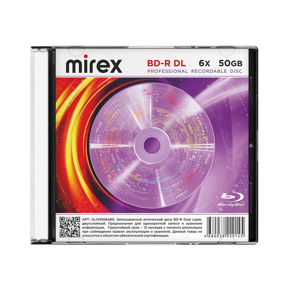 Диск MIREX BD-R 6Х 50ГБ двухслойный Слим кейс (1/50)