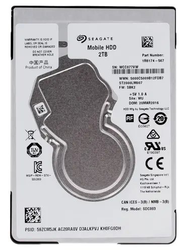 HDD 2.5" 2.0TB 5400rpm SATA3 128MB Seagate Mobile HDD (ST2000LM007) 7 mm