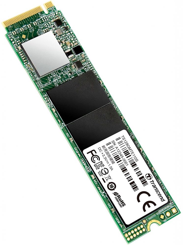 SSD M.2 128GB PCI-E3.0x4 NVMe Transcend MTE110S, box (TS128GMTE110S) (2280, 3D TLC, Silicon Motion SM2263T, R/W: up to 1600/400MB/s, MTBF: 1 млн. часов)