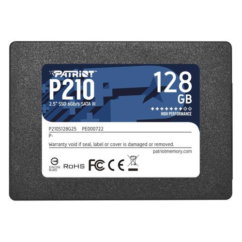 SSD 2.5" 128GB SATA3 Patriot P210, box (P210S128G25) (7 mm, TLC 3D NAND, Silicon Motion SM2258XT, R/W: up to 450/430 MB/s, 4KB W: up to 30000 IOPS, 64 TBW, MTBF: 2M hrs)