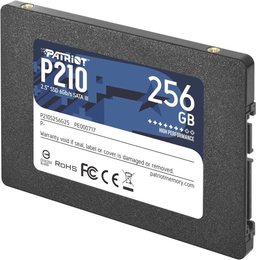 SSD 2.5" 256GB SATA3 Patriot P210, box (P210S256G25) (7 mm, TLC 3D NAND, Silicon Motion SM2258XT, R/W: up to 500/400 MB/s, 4KB W: up to 30000 IOPS, 160 TBW, MTBF: 2M hrs)
