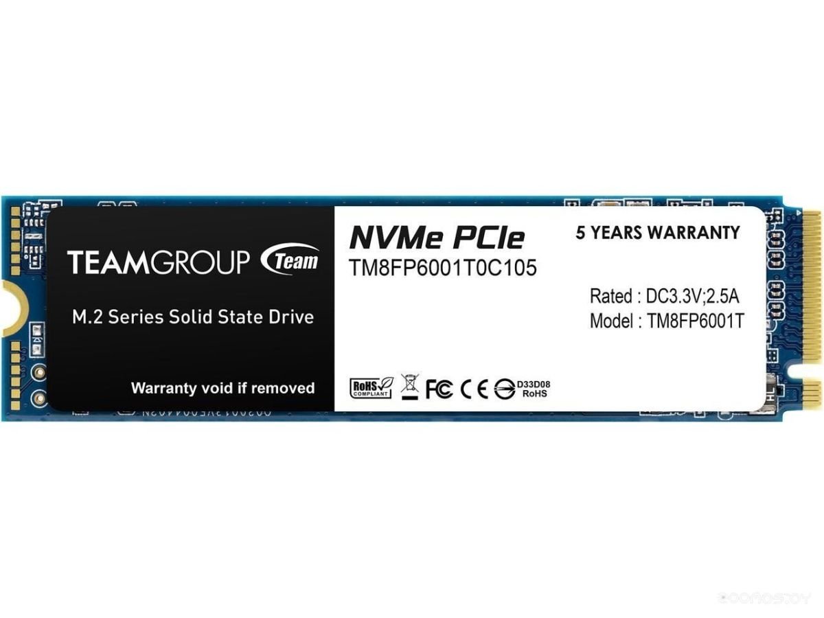 SSD Team Group MP33 (TM8FP6001T0C101) M.2 2280 1TB PCIe Gen3x4 with NVMe, 1800/1500, IOPS 220/200K, MTBF 1.5M, 3D TLC, 600TBW, 0,33DWPD, RTL