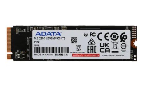 SSD ADATA Legend 960 (ALEG-960-1TCS) M.2 2280 1TB PCIe Gen4x4 with NVMe, 7400/6000, IOPS 730/610K, MTBF 2M, 3D NAN