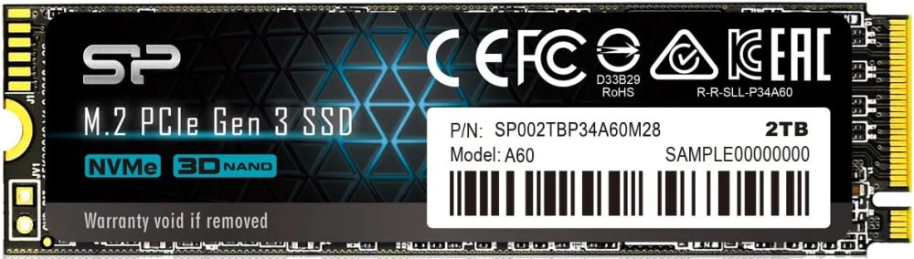 SSD Silicon Power P34A60 SP002TBP34A60M28 2TB, M.2 2280, PCI-E 3x4 R/W - 2200/1600 MB/s