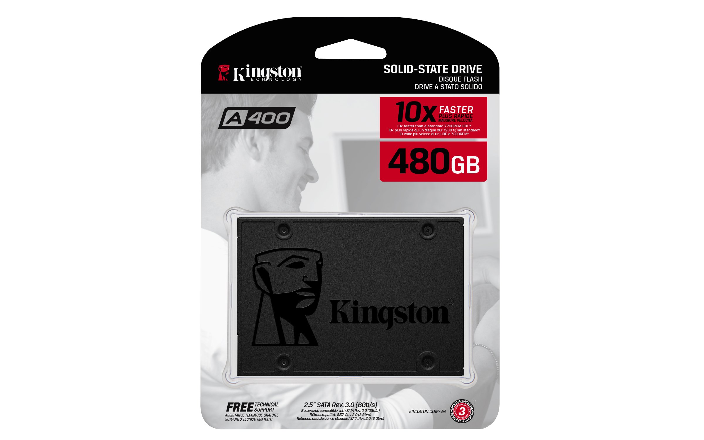 SSD Kingston 2.5" 480GB SATA3 (SA400S37/480G)  A400, box (7 mm, Phison PS3111-S11, R/W: up to 500/450MB/s)