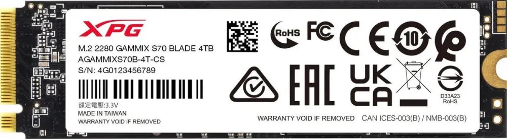 SSD A-Data XPG Gammix S70 Blade AGAMMIXS70B-4T-CS PCIe 4.0 x4 4TB M.2 2280