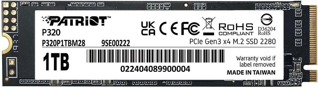 SSD Patriot P320 P320P1TBM28 1ТБ, M.2 2280, PCIe 3.0 x4, NVMe, M.2