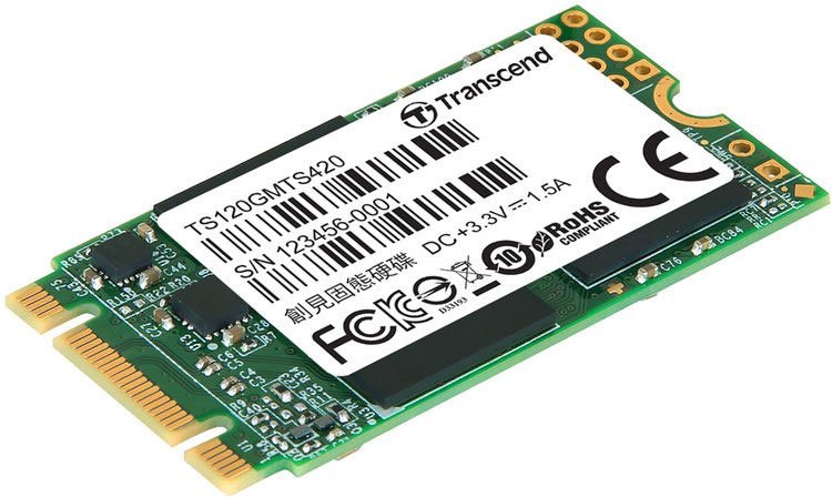 SSD M.2 120GB SATA3 Transcend MTS420, box (TS120GMTS420S) (2242, 3D TLC, Silicon Motion SM2246EN, R/W: up to 560/500MB/s, 4KB write up to 85000 IOPS, 80 TBW, MTBF: 1 млн. часов)