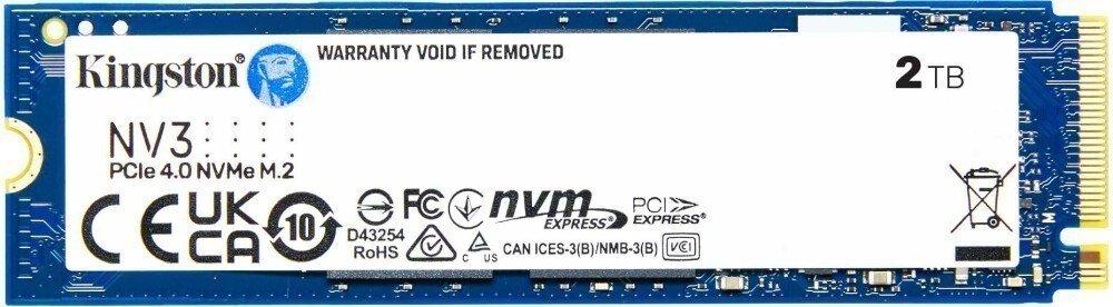 SSD KINGSTON NV3 2Тб (SNV3S/2000G) M.2(22x80mm), NVMe, PCIe 4.0 x4, 3D TLC, R/W 6000/5000MB/s, TBW 640, DWPD 0.3
