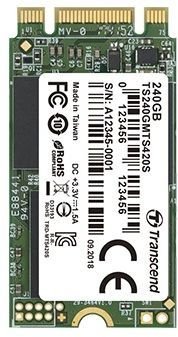 SSD M.2 240GB SATA3 Transcend MTS420S, box (TS240GMTS420S) (2242, 3D TLC, Silicon Motion SM2258H AB, R/W: up to 560/500MB/s, 4KB write up to 85000 IOPS, 80 TBW, MTBF: 1 млн. часов)