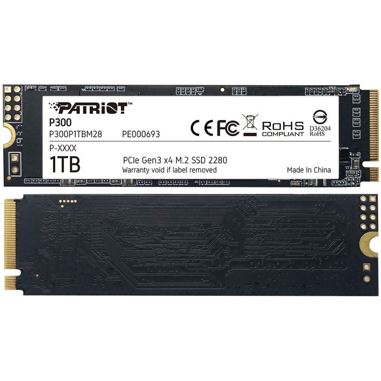 SSD M.2 128Gb PCI-E3.0x4 NVMe Patriot P300 (P300P128GM28) (2280, Silicon Motion SM2263XT, MLC, R/W: up to 1600/600MB/s, 4KB W: up to 150000 IOPS, 40 TBW)