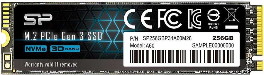 SSD M.2 256GB PCI-E3.0x4 NVMe Silicon Power P34A60, box (SP256GBP34A60M28) (2280, 3D TLC, SM2263XT, R/W: up to 2000/1100MB/s, MTBF: 2 млн. часов, 150 TBW)