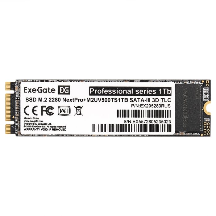 SSD ExeGate NextPro+ M2UV500TS1TB EX295280RUS M.2 2280 1Tb (SATA-III, 22x80mm, 3D TLC)