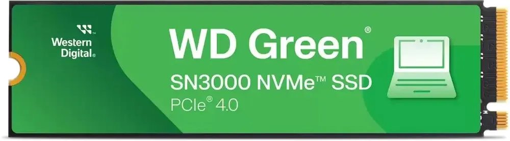 SSD WD Green SN3000 WDS100T4G0E, 1000GB, M.2(22x80mm), NVMe, PCIe 4.0 x4, QLC, R/W 5000/4200MB/s, TBW 150, DWPD 0.1 (12 мес.)