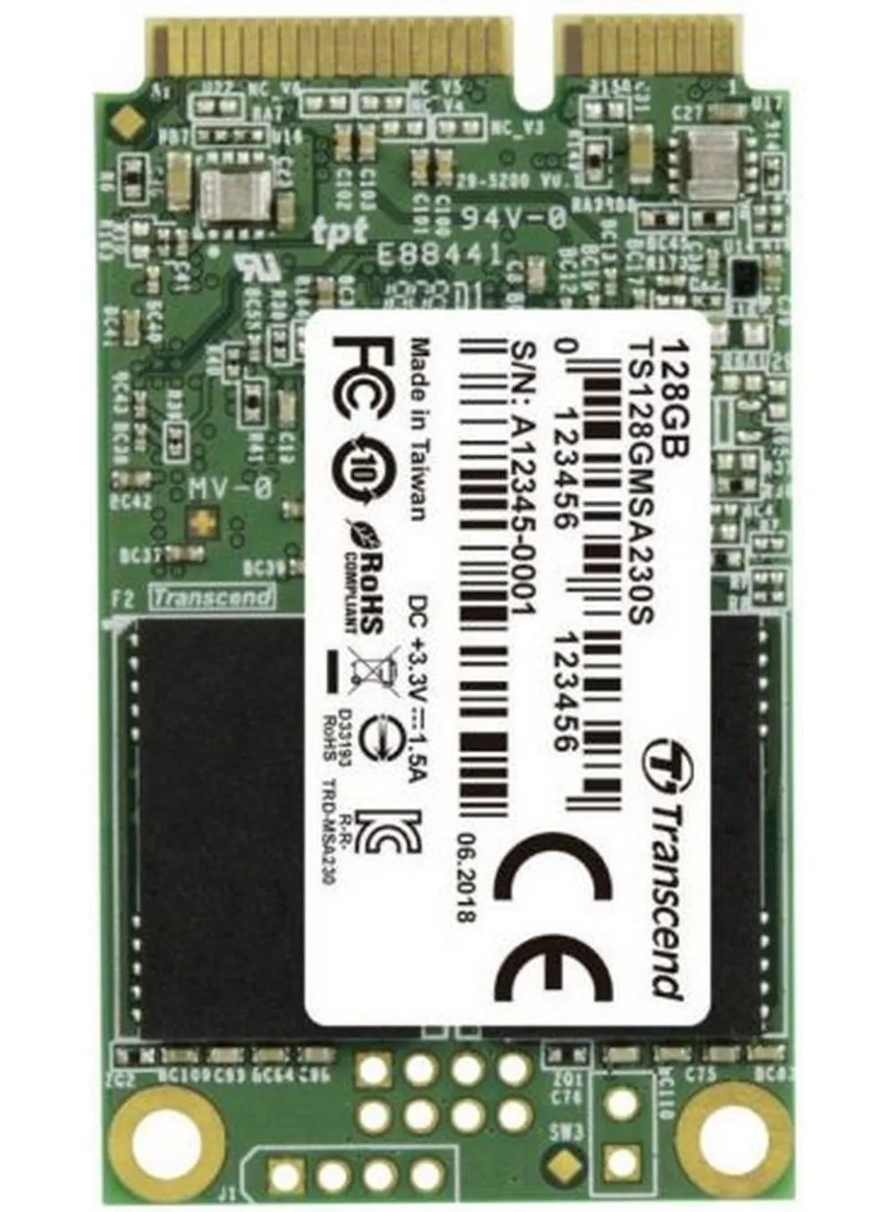 Внутренний SSD  Transcend  128GB  230S mSata (mini SATA), SATA-III, R/W - 550/400 MB/s, TLC 3D NAND