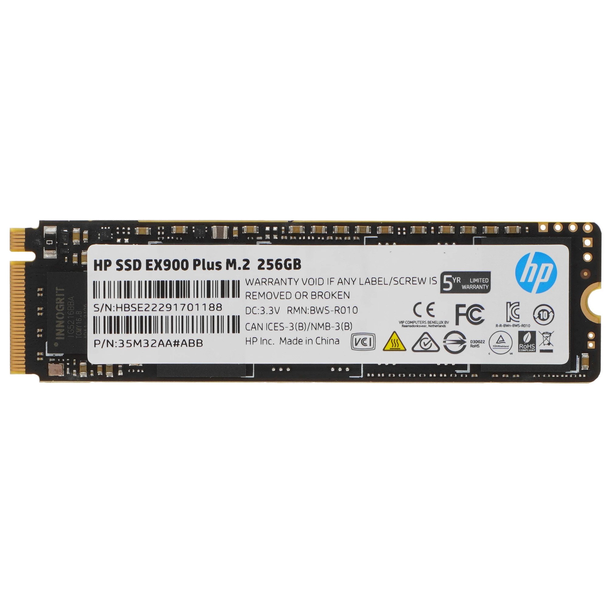 Внутренний SSD  HP   256GB  EX900 Plus, PCIe 3x4, R/W - 2000/1300 MB/s, (M.2), 2280, 3D TLC NAND